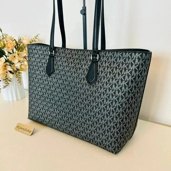 Michael Kors Sheila Large Signature Logo and Metallic Tote Bag Black - Picture 5 of 10